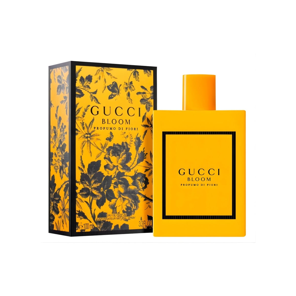 Refect Beauty Gucci Bloom Profumo Di Fiori Eau de Parfum in a bright yellow bottle with matching floral gift box