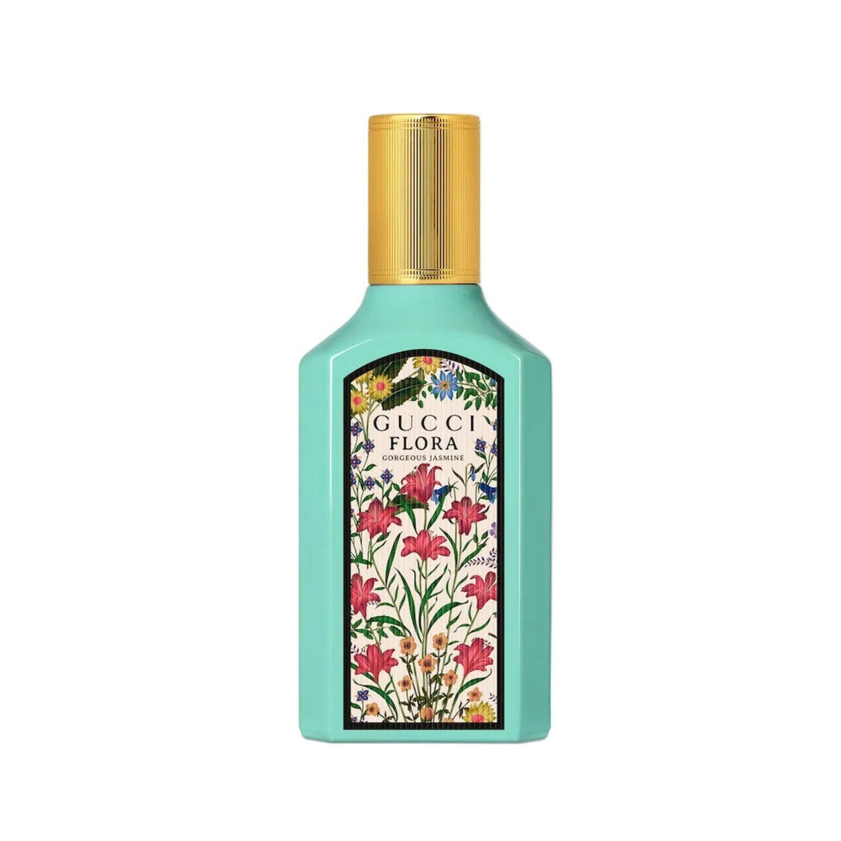 Refect Beauty Gucci Flora Gorgeous Jasmine eau de parfum in a turquoise bottle with floral botanical print