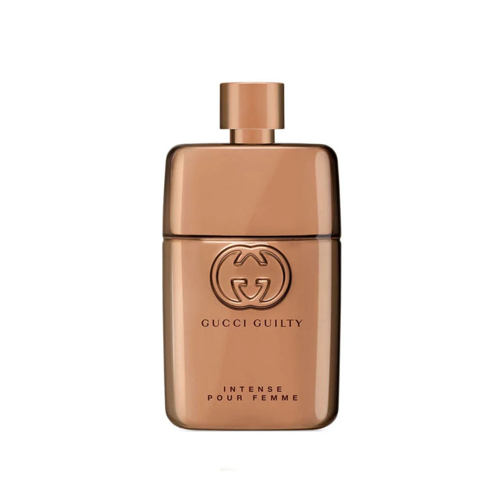Refect Beauty Gucci Guilty Pour Femme Intense 90ml perfume bottle in a metallic bronze finish with embossed logo