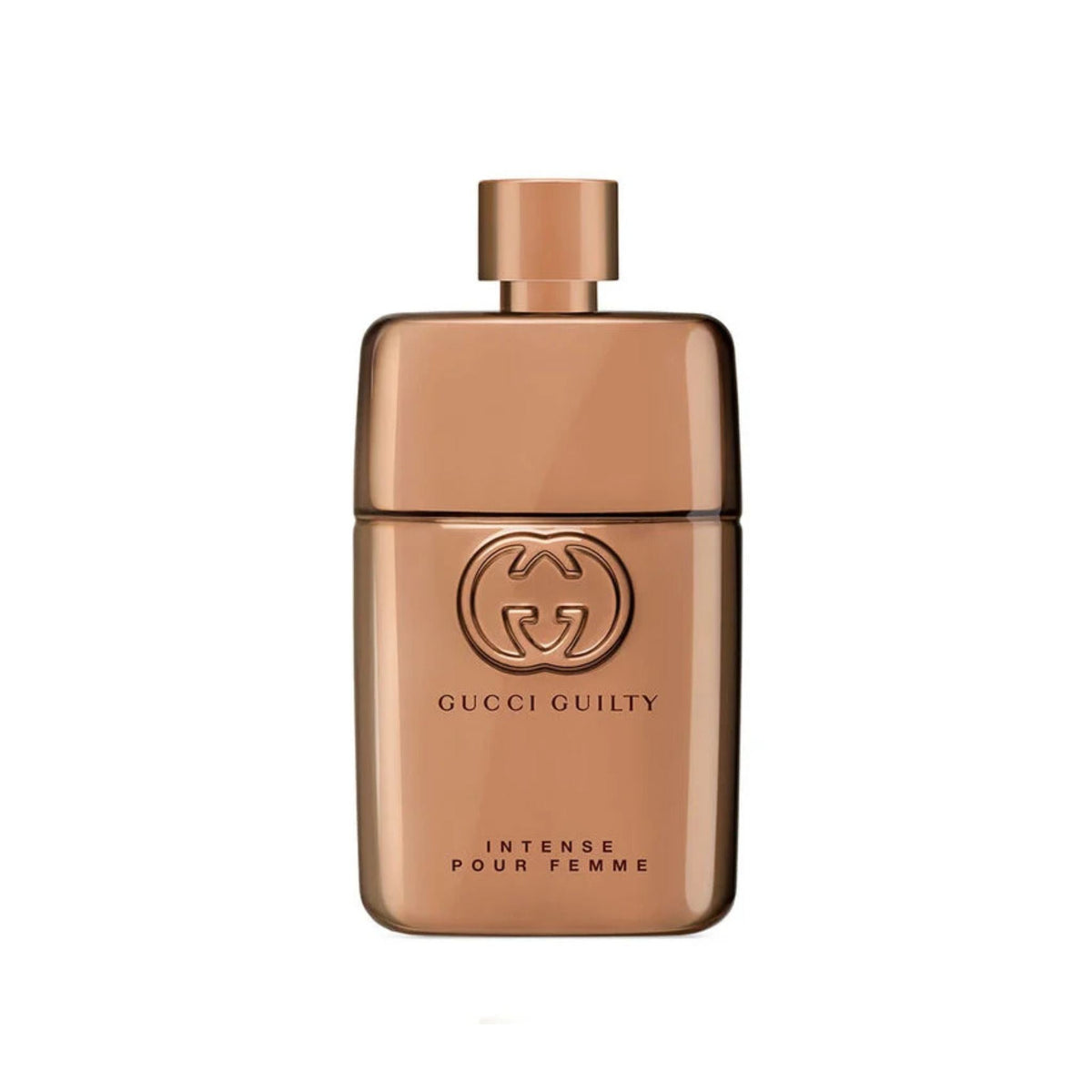 Refect Beauty Gucci Guilty Pour Femme Intense 90ml perfume bottle in a metallic bronze finish with embossed logo