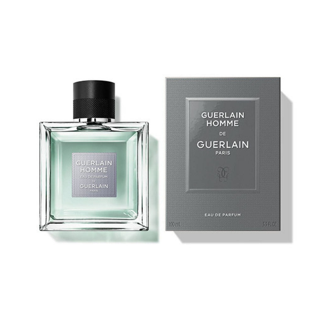 Refect Beauty Guerlain Homme Eau de Parfum bottle and grey box featuring a fresh, aromatic, and woody fragrance.