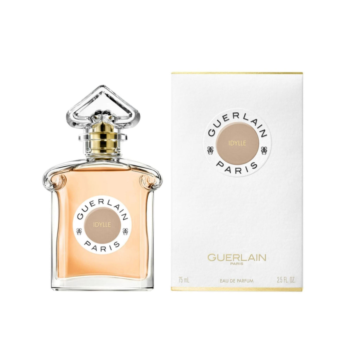 Refect Beauty Guerlain Idylle Eau de Parfum bottle and white box packaging with gold accents