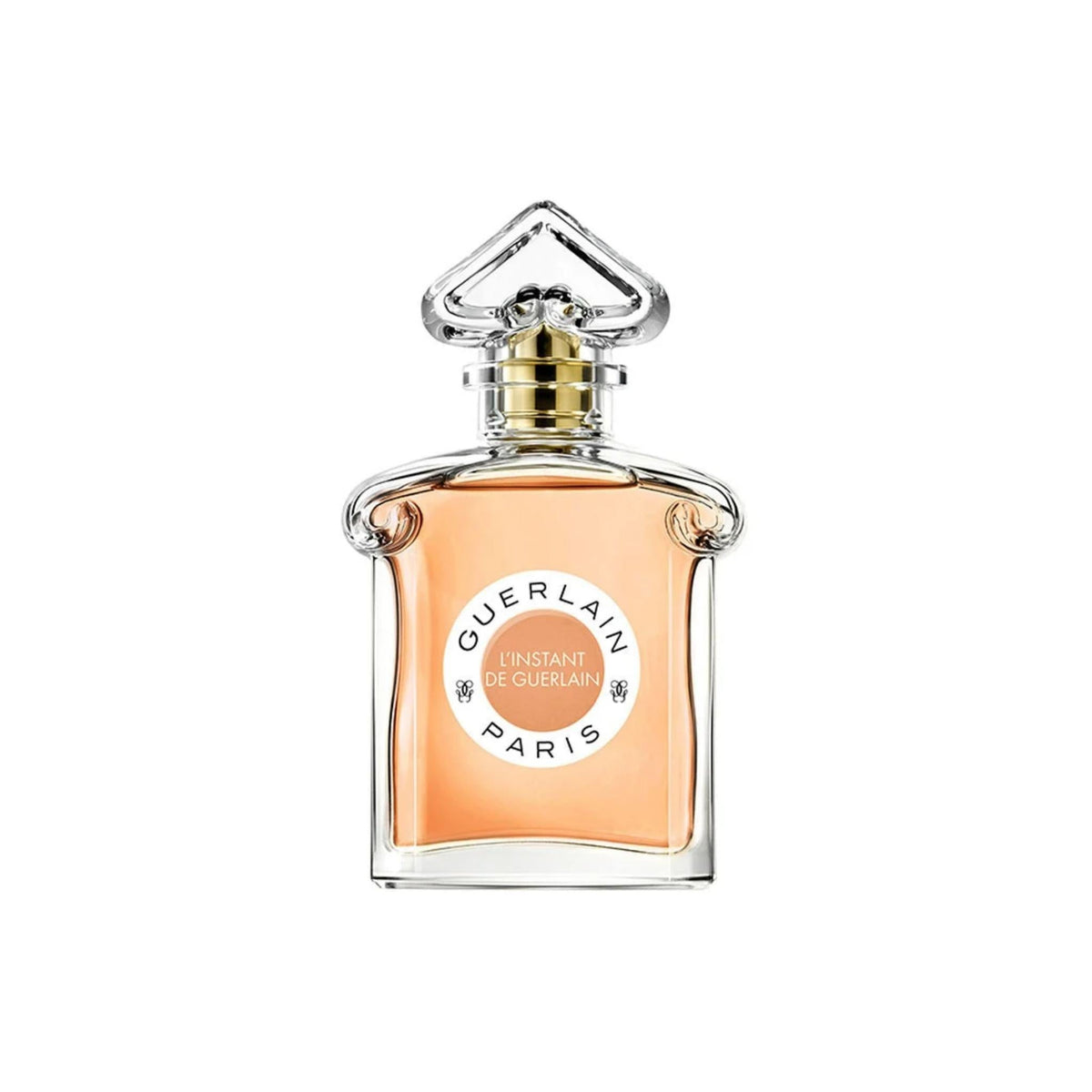 Refect Beauty Guerlain Instant De Guerlain Eau de Toilette in a clear glass bottle with a unique heart-shaped stopper