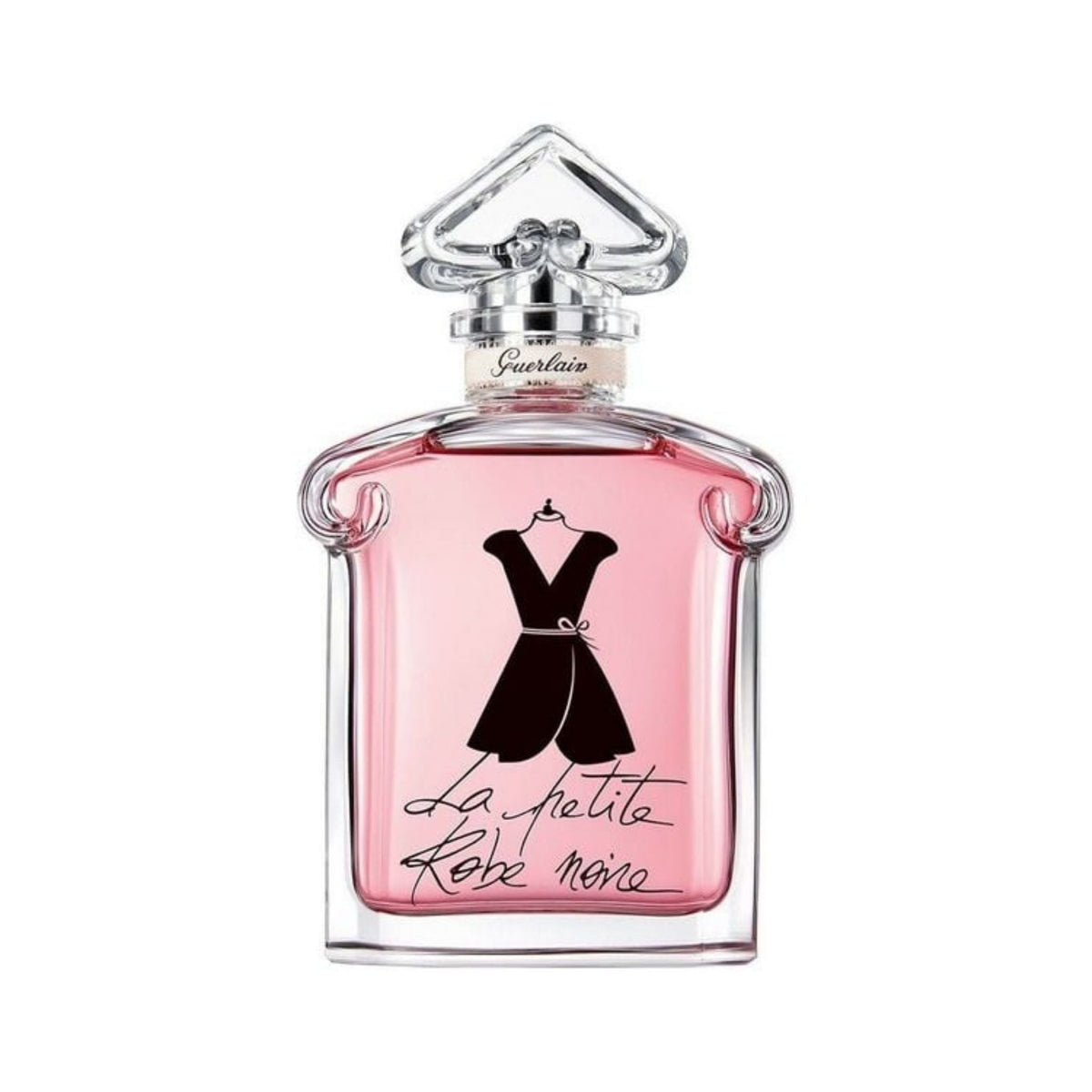 Refect Beauty Guerlain La Petite Robe Noire Ma Robe Velours Eau de Parfum in a pink glass bottle with a black dress.