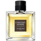 Refect Beauty Guerlain L'instant Homme Eau de Parfum in a square glass bottle with a black textured cap.