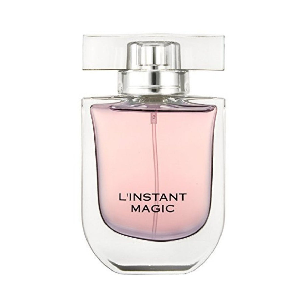 Refect Beauty Guerlain L’Instant Magic Eau de Parfum in a clear glass bottle with soft pink liquid and elegant cap.