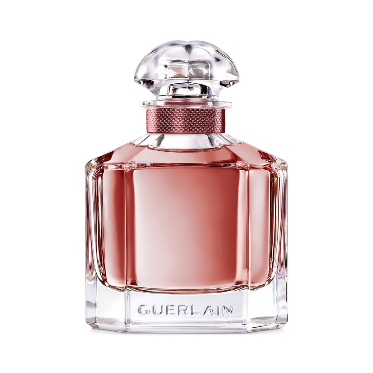 Refect Beauty Guerlain Mon Guerlain Eau de Parfum Intense in a clear glass bottle with a rose gold metallic collar.