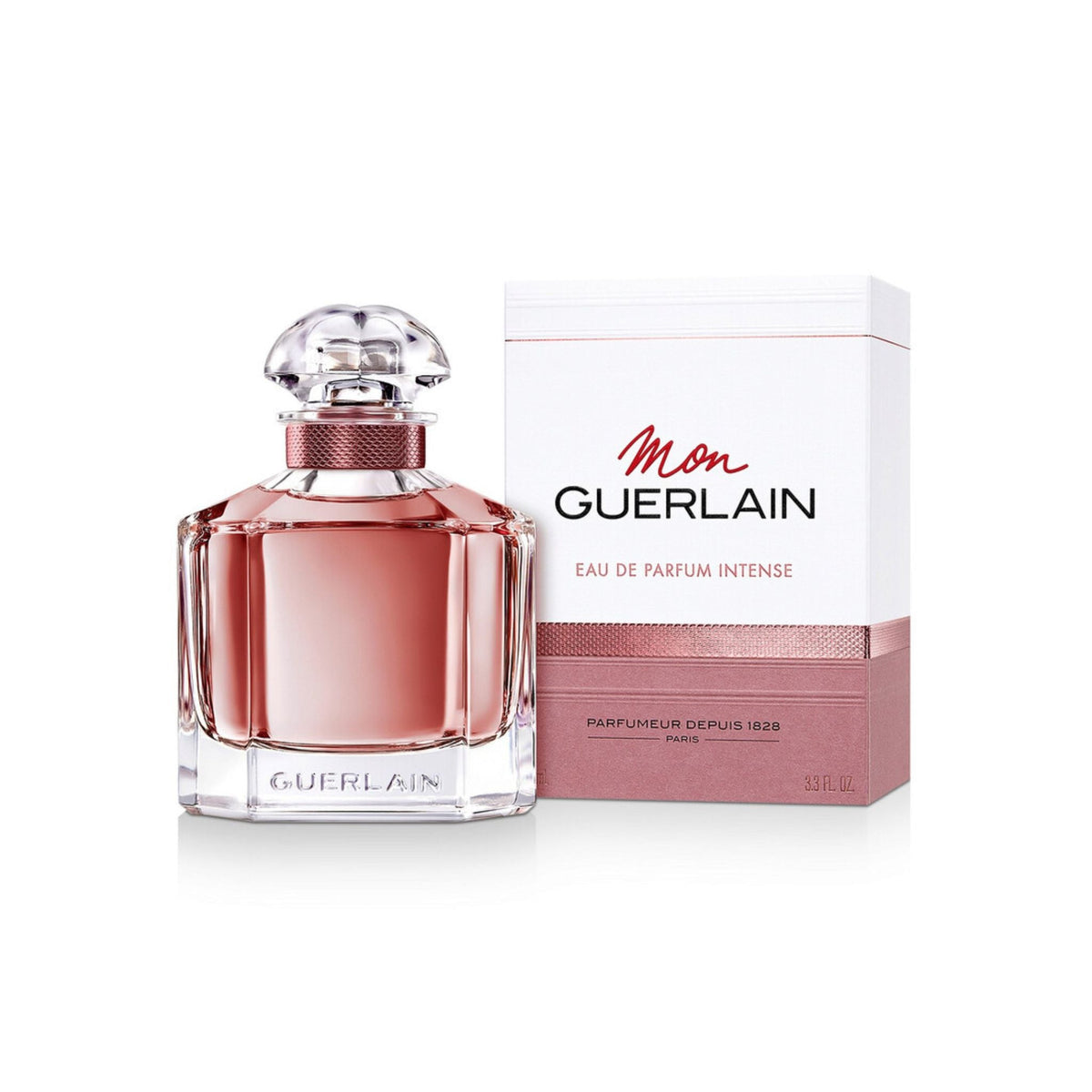 Refect Beauty Guerlain Mon Guerlain Eau de Parfum Intense bottle and box featuring a warm amber fragrance design.