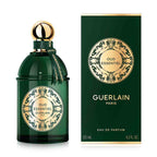 Refect Beauty Guerlain Oud Essentiel Eau de Parfum bottle and box with green glass and gold accents