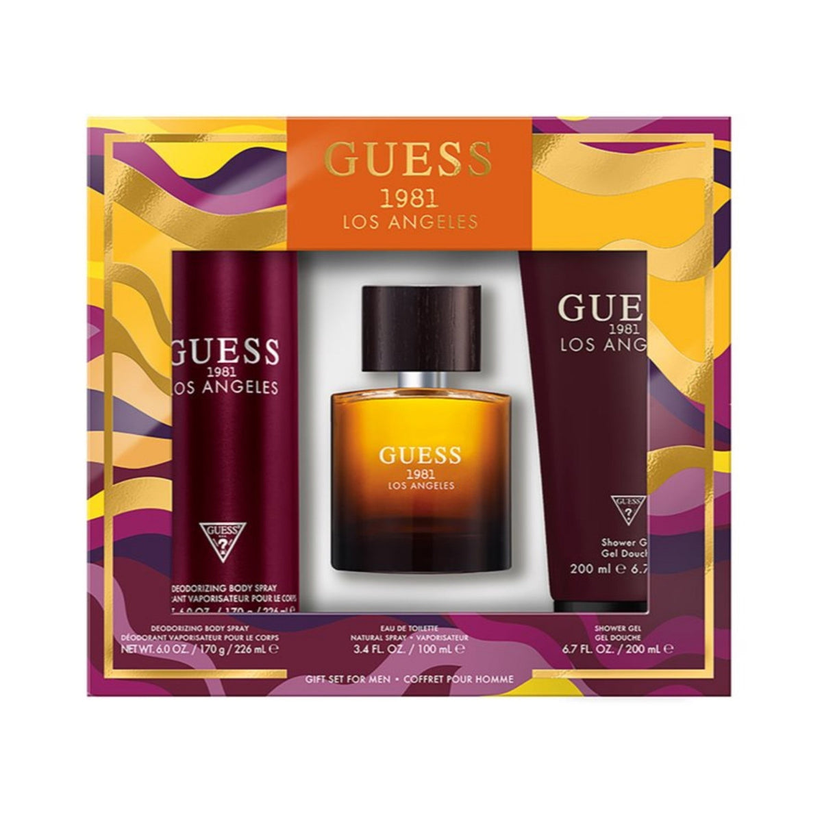 Refect Beauty Guess 1981 Los Angeles men's gift set featuring eau de toilette, deodorant body spray, and shower gel.