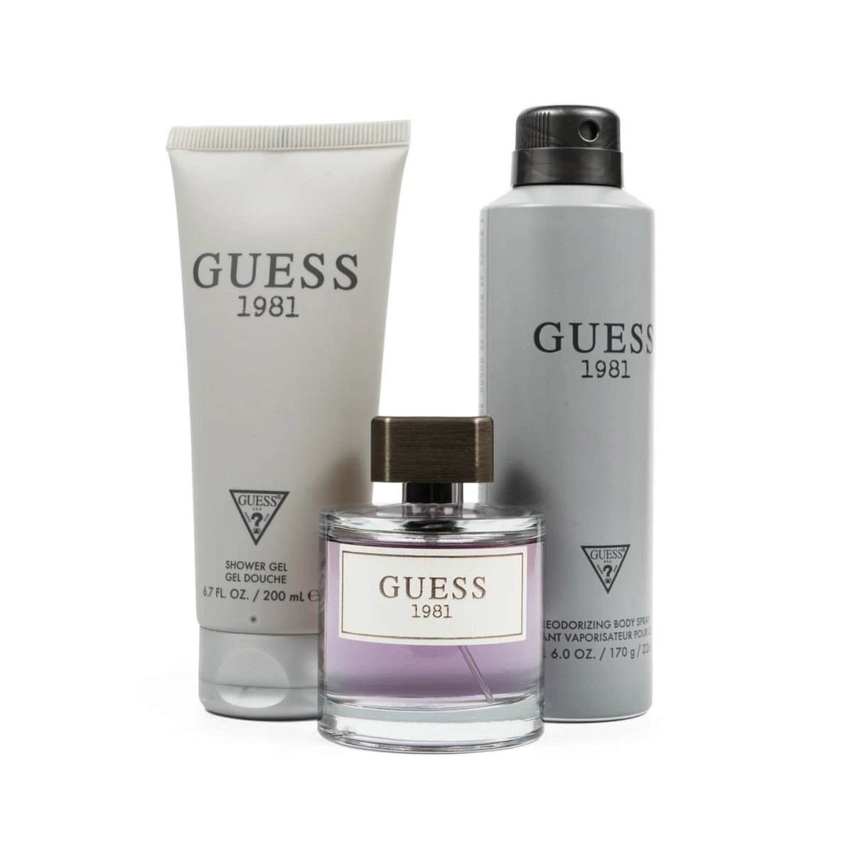 Refect Beauty Guess 1981 for Men gift set featuring eau de toilette, shower gel, and deodorant body spray.