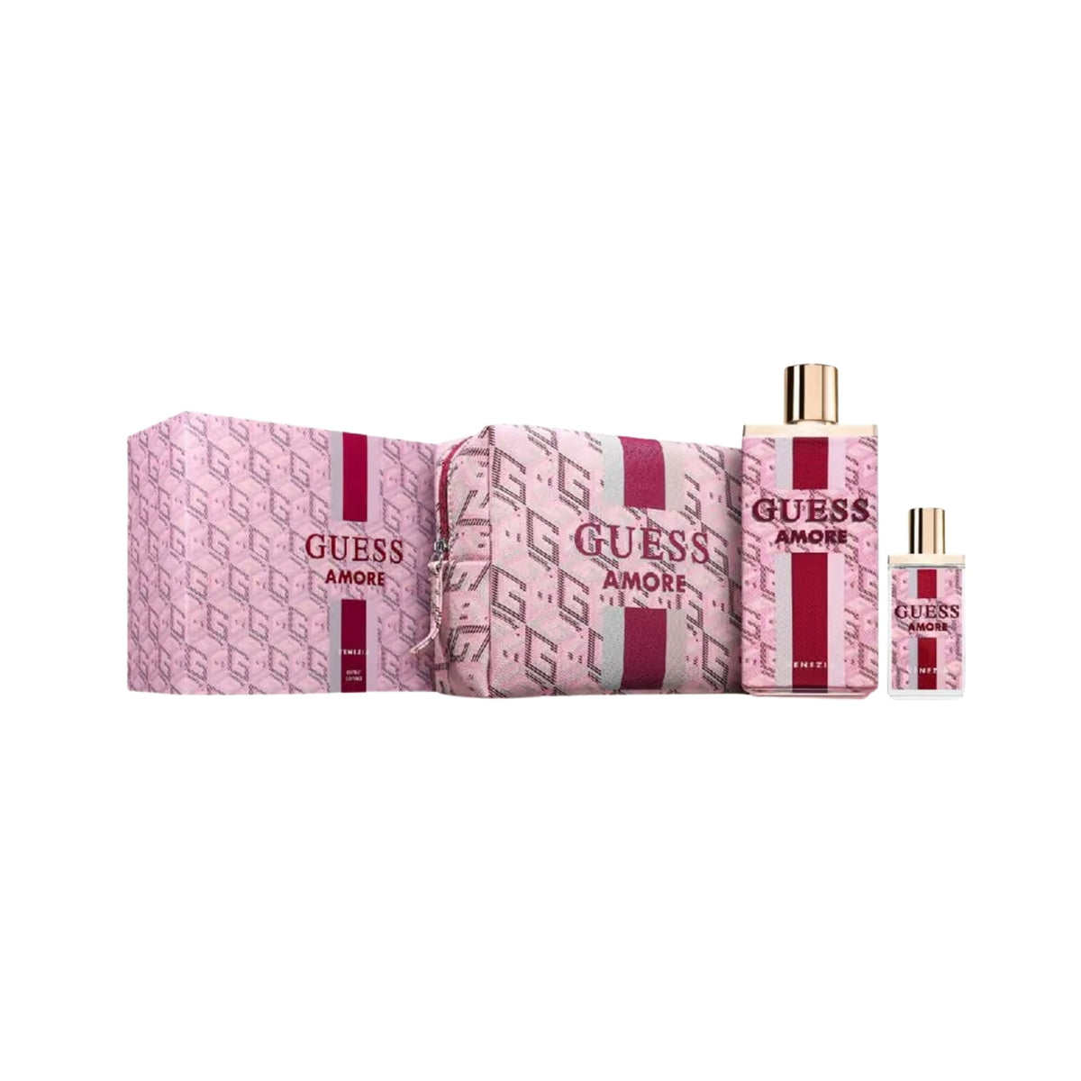 Refect Beauty Guess Amore Venezia unisex fragrance gift set with perfume bottles, travel spray, and cosmetic bag.