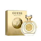 Refect Beauty Guess Bella Vita Eau De Parfum bottle and gold packaging featuring a floral emblem and elegant design.