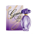 Refect Beauty Guess Girl Belle Eau de Toilette perfume bottle with purple glass and a floral cap next to its box