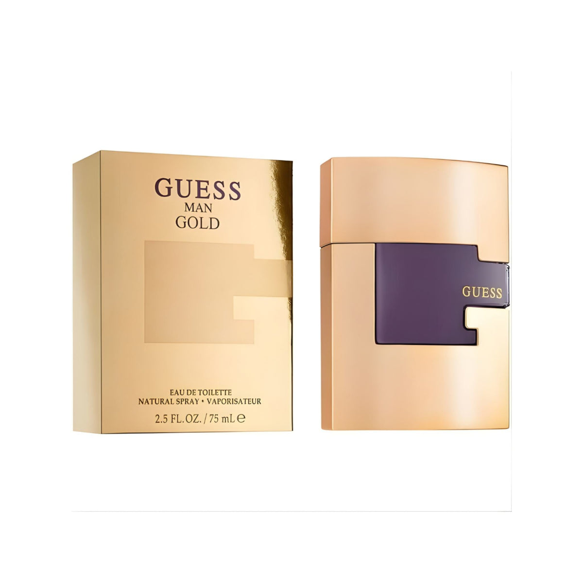Refect Beauty Guess Gold for Men Eau de Toilette bottle and gold packaging box featuring a modern metallic design.