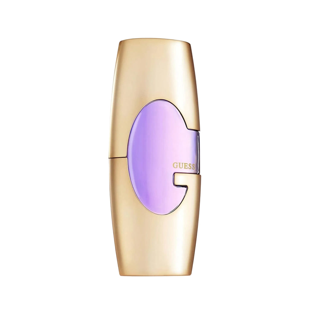 Refect Beauty Guess Gold Eau de Parfum in a sleek metallic gold bottle with a purple center accent