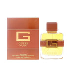 Refect Beauty Guess Iconic Eau de Parfum bottle and brown box with gold G logo and leather-style accent