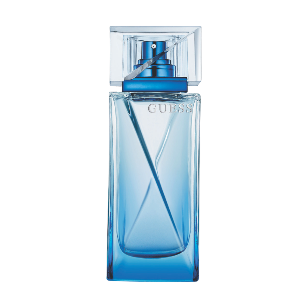 Refect Beauty Guess Night for Men eau de toilette in a sleek blue glass bottle with a clear cap.