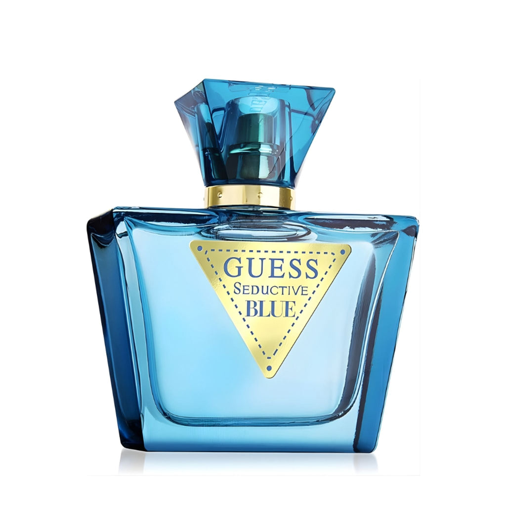 Refect Beauty Guess Seductive Blue Eau de Toilette in a square blue glass bottle with a gold triangular logo label