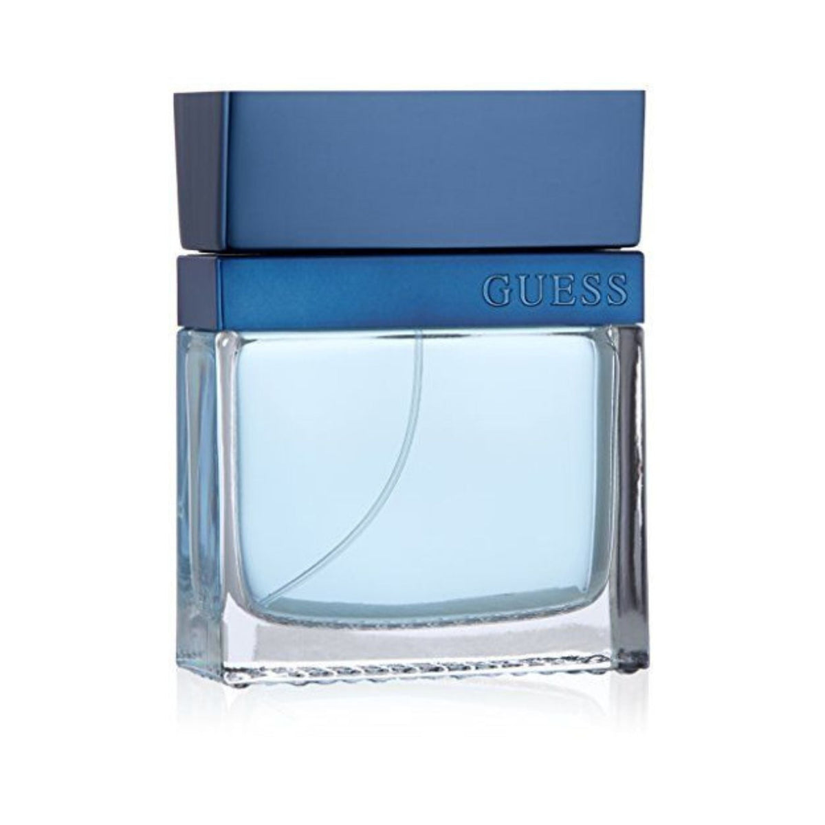 Refect Beauty Guess Seductive Homme Blue Eau de Toilette in a clear glass bottle with a deep blue cap.