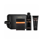 Refect Beauty Guess Seductive Homme Noir gift set featuring cologne, deodorant spray, shower gel, and a black travel bag.