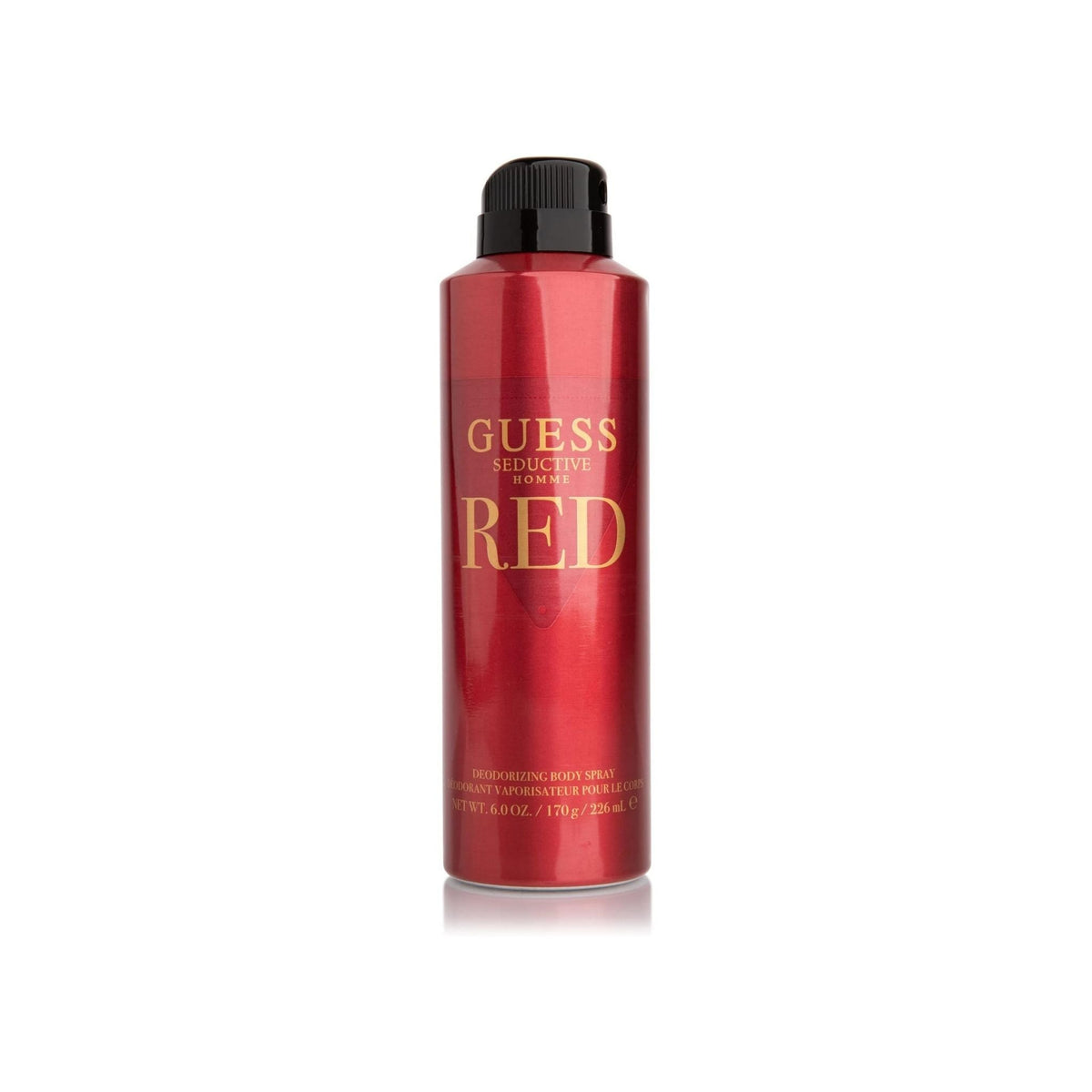 Refect Beauty Guess Seductive Homme Red deodorant body spray for men in a metallic red canister with black cap.