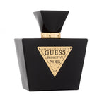 Refect Beauty Guess Seductive Noir eau de toilette in a matte black bottle with a gold triangular logo emblem.