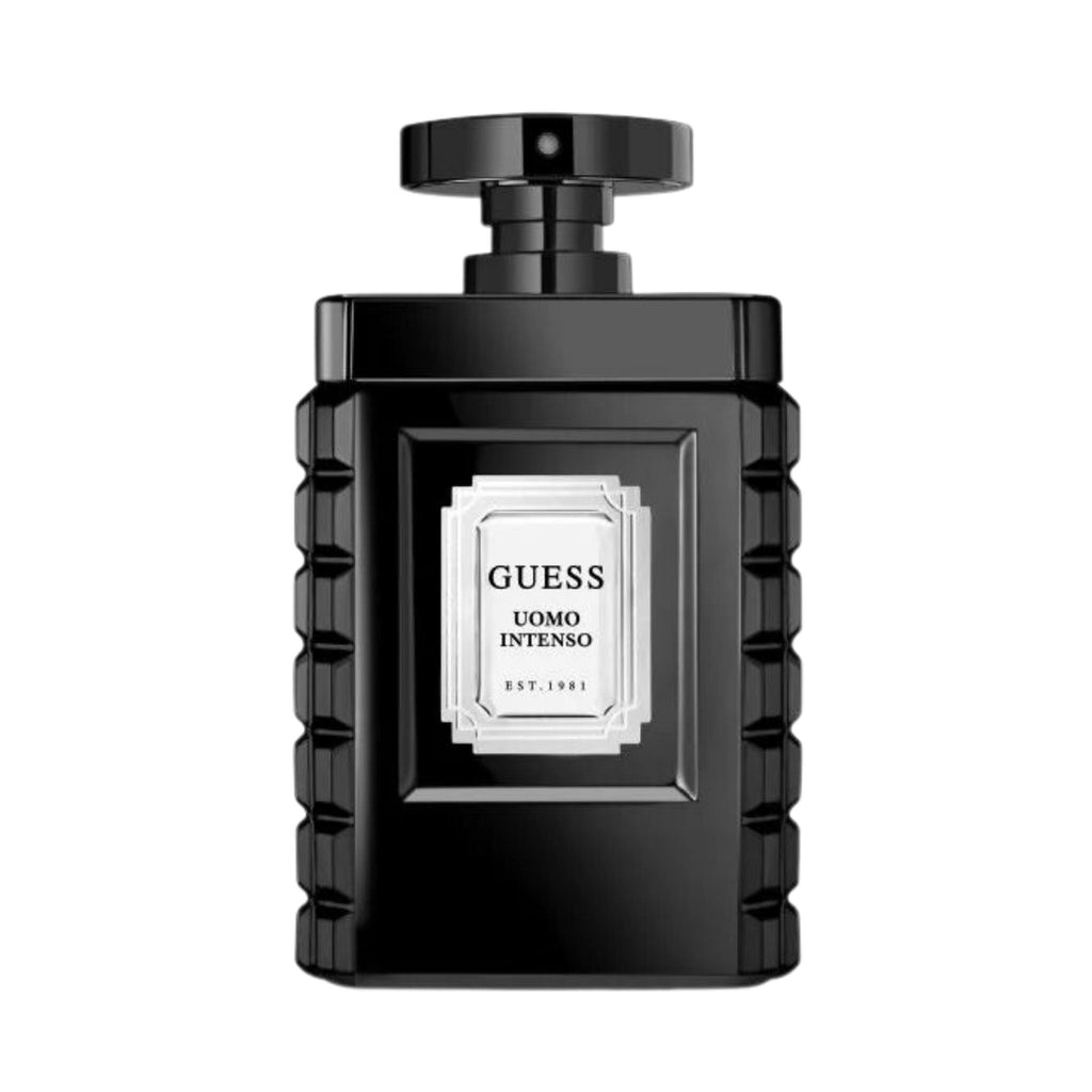 Refect Beauty Guess Uomo Intenso Eau de Parfum in a sleek black glass bottle with a silver label.