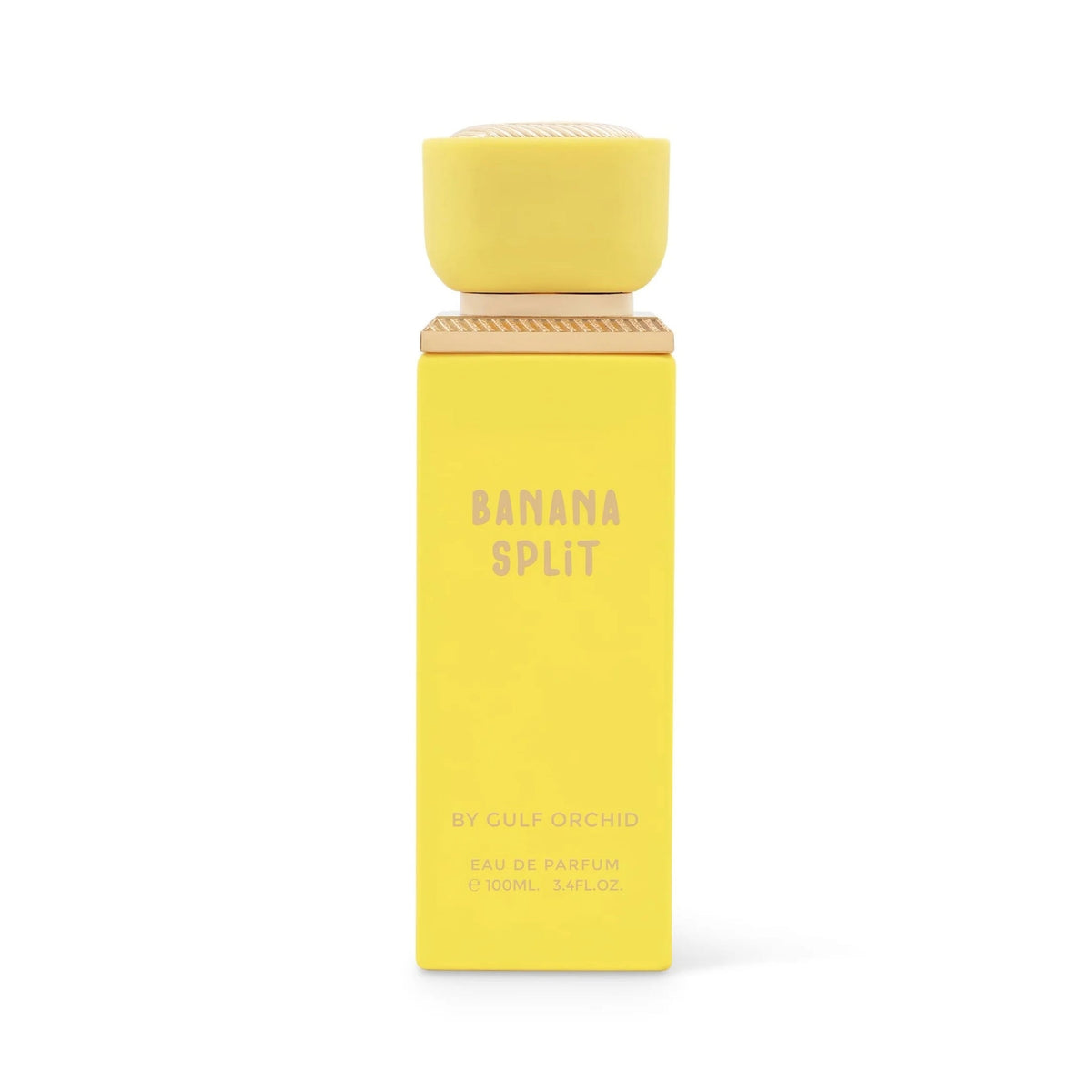 Refect Beauty Gulf Orchid Banana Split Eau de Parfum in a bright yellow rectangular bottle with a textured cap.