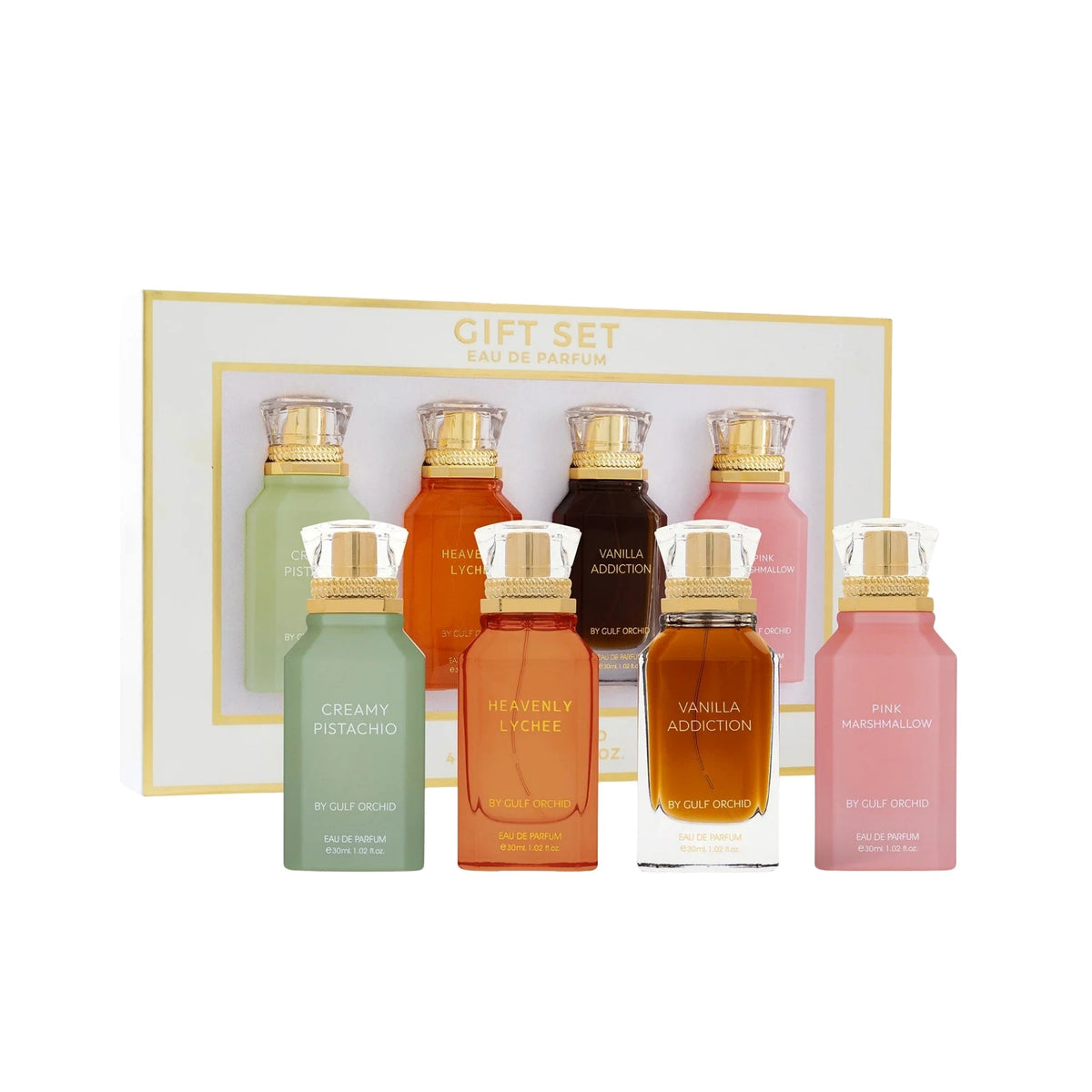Refect Beauty Gulf Orchid Flirt Edition gift set featuring four 30ml colorful perfume bottles in a display box