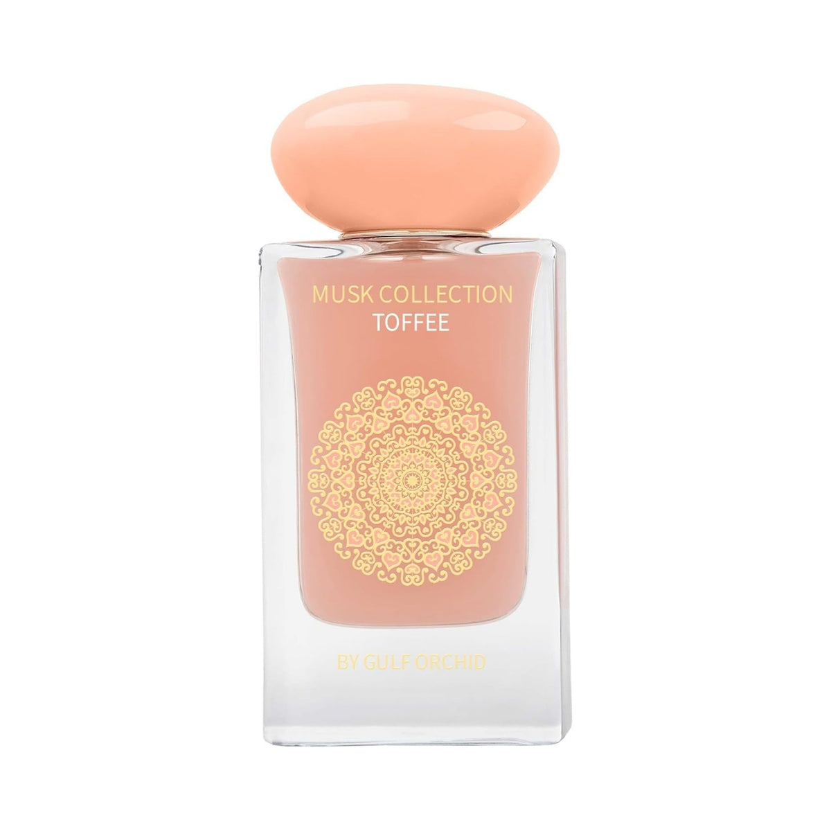 Refect Beauty Gulf Orchid Musk Collection Toffee Eau de Parfum in a glass bottle with a peach-toned cap and mandala