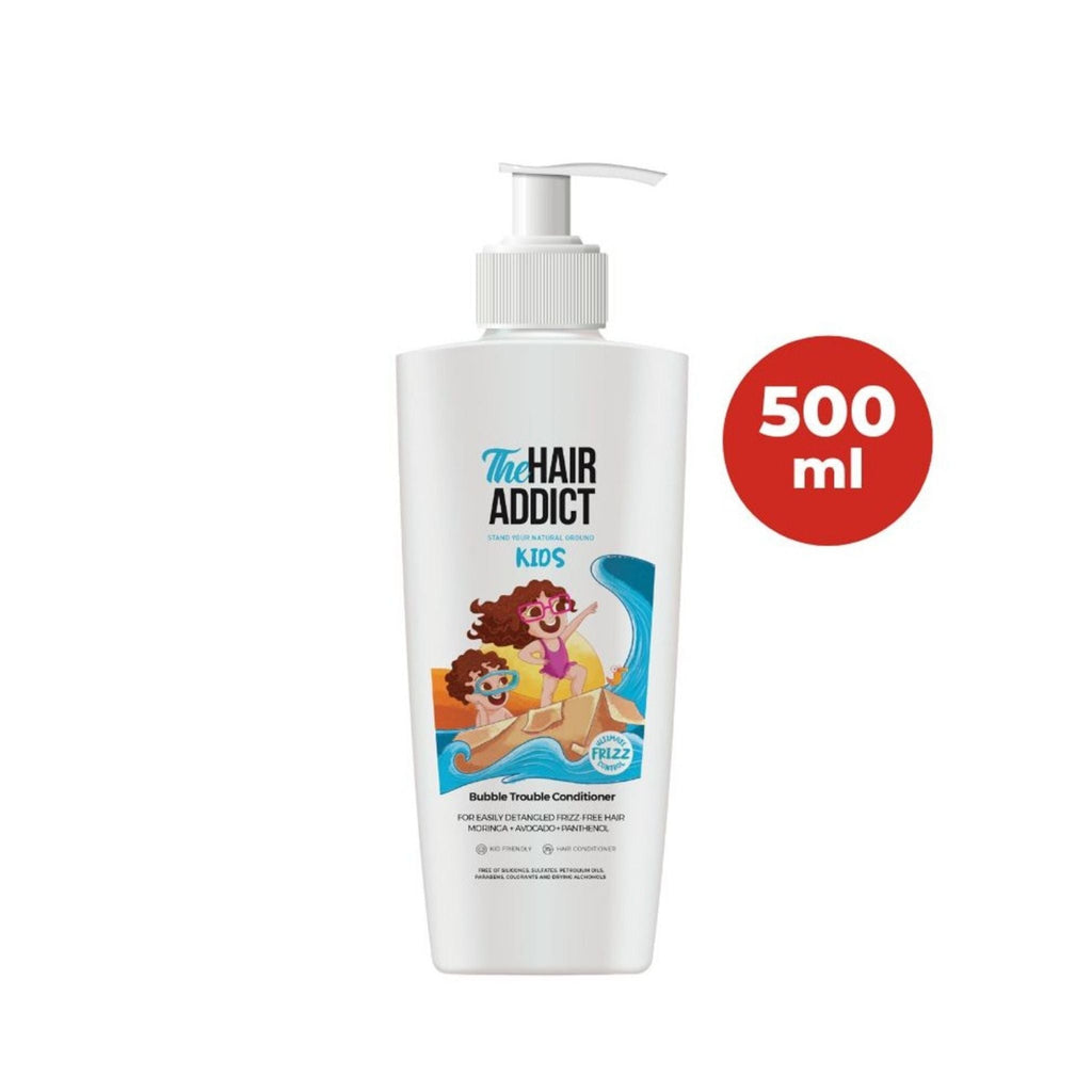 Refect Beauty Hair Addict Bubble Trouble kids conditioner in a 500ml white pump bottle with playful cartoon graphics
