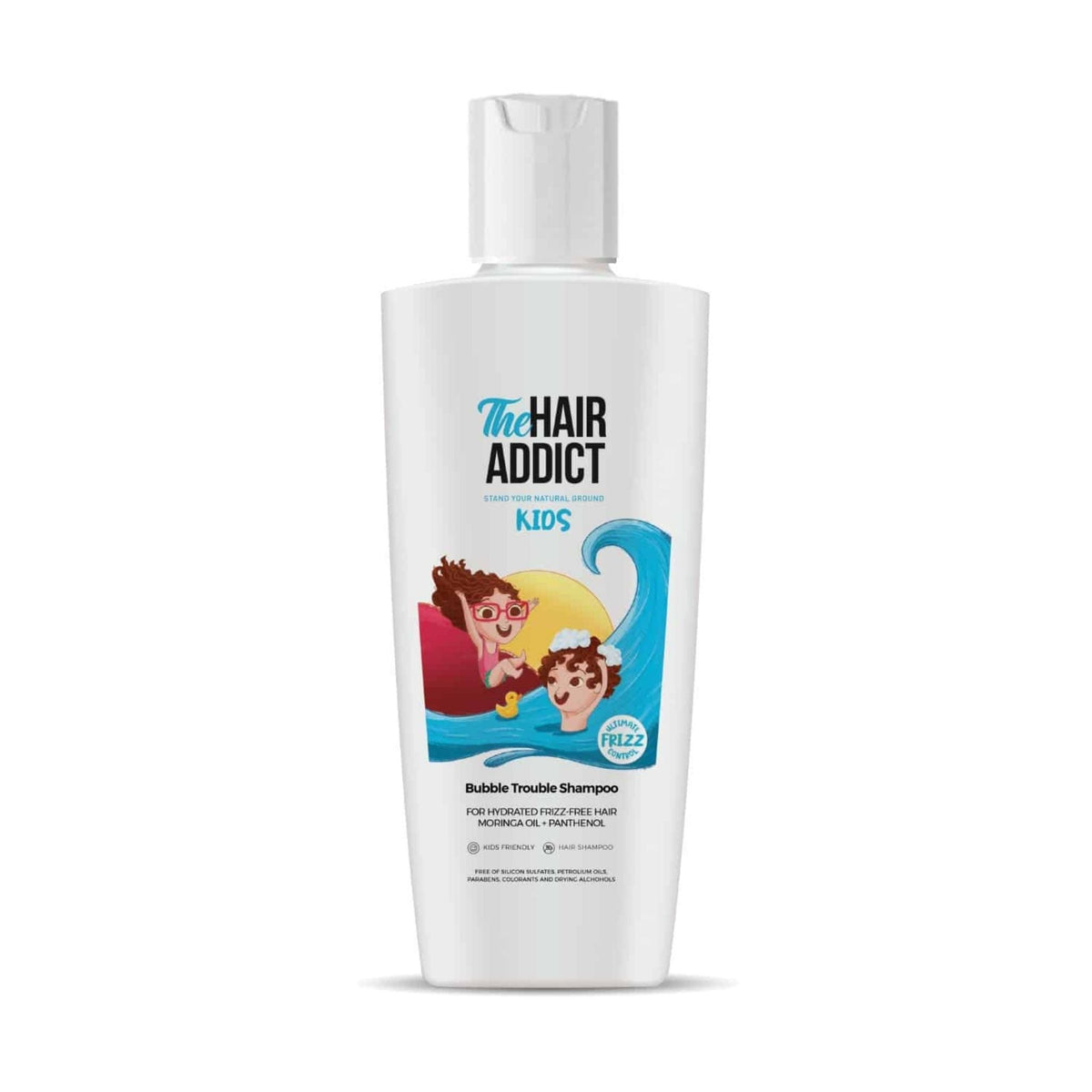 Refect Beauty Hair Addict Bubble Trouble kids shampoo bottle with cartoon illustration for frizz-free hair care