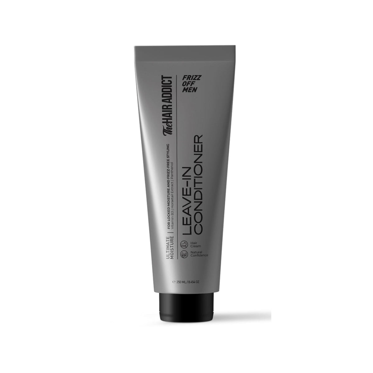 Refect Beauty Hair Addict Frizz Off Men Leave-In Conditioner in a grey squeeze tube for frizz control and styling.