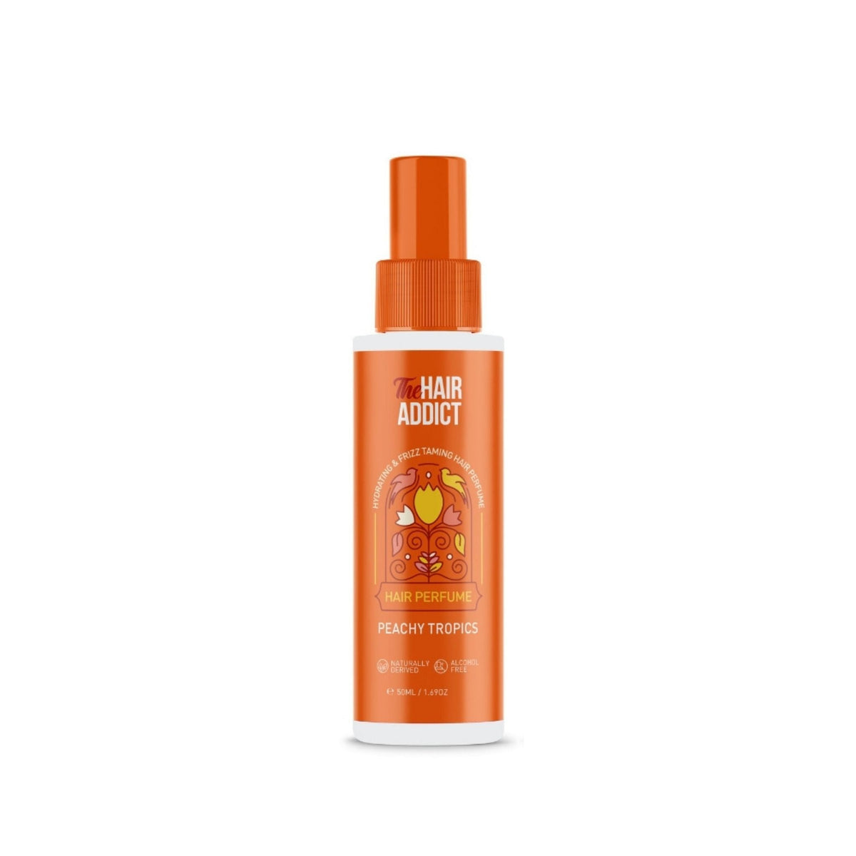 Refect Beauty Hair Addict Peachy Tropics hair perfume mist in an orange spray bottle for fresh fruity hair fragrance.
