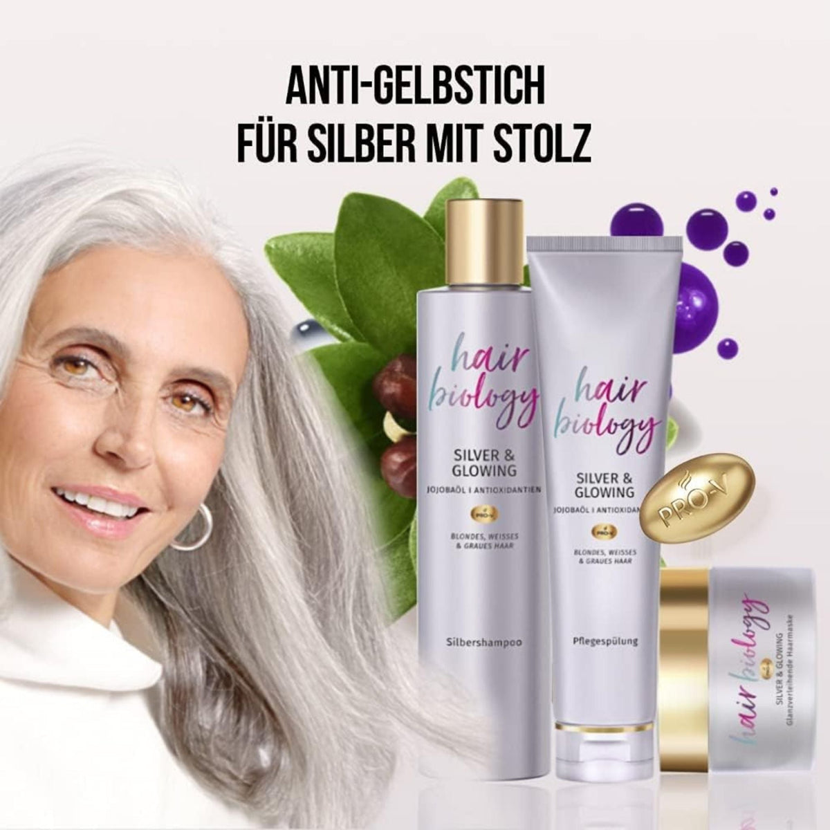 Refect Beauty Hair Biology Silver & Glowing hair care set for blonde, grey, and white hair with jojoba oil