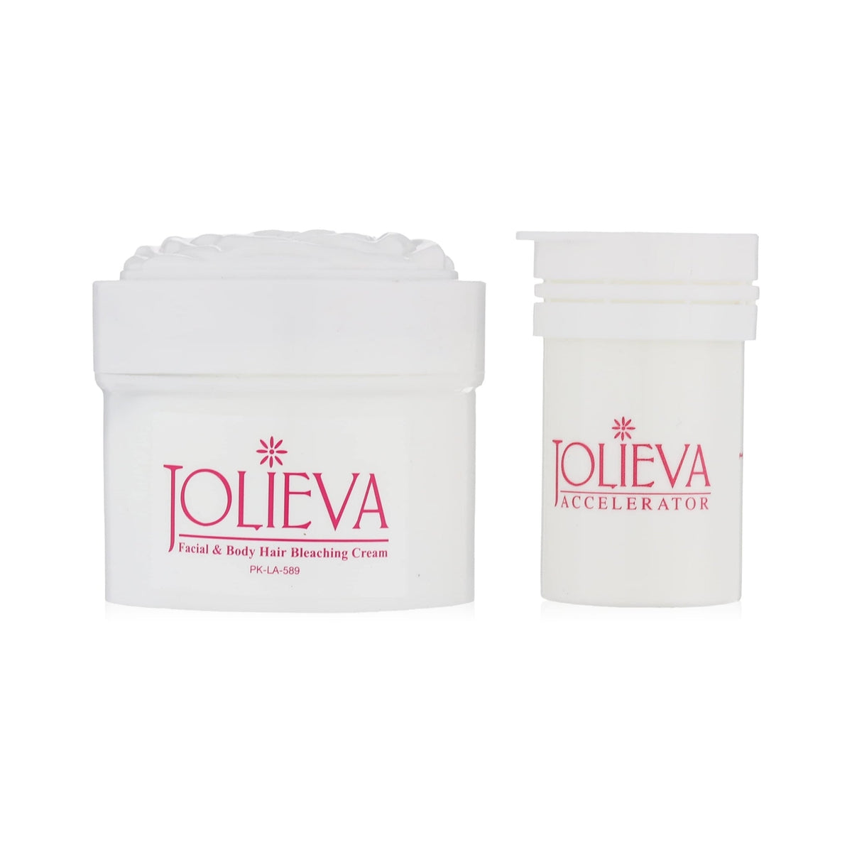 Refect Beauty Eva Jolieva facial and body hair bleaching cream and accelerator set in white containers