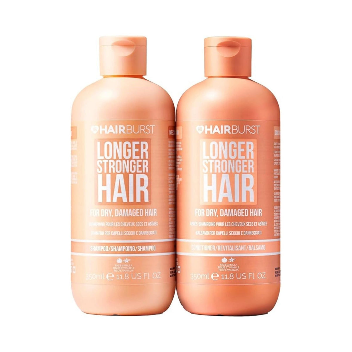 Refect Beauty Hair Burst shampoo and conditioner set for dry and damaged hair in peach-coloured 350ml bottles.