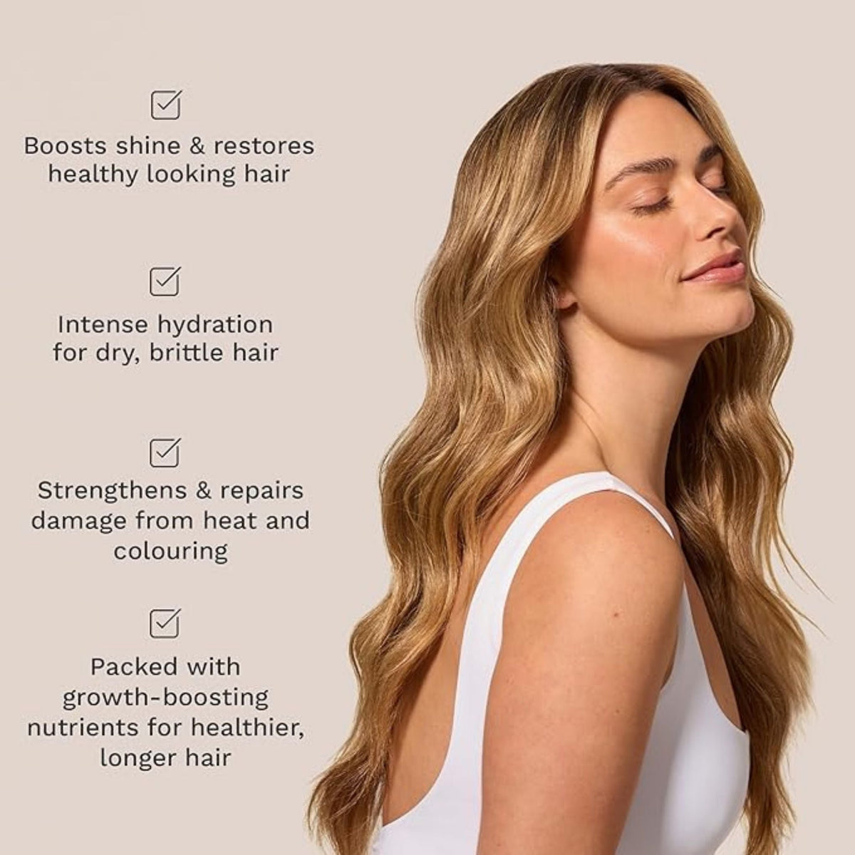 Refect Beauty Hair Burst shampoo and conditioner set for dry damaged hair with a woman showing healthy wavy hair