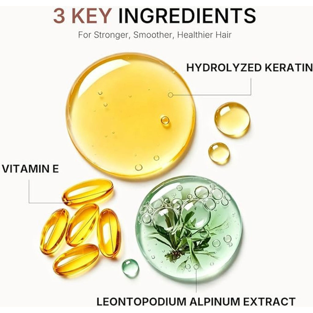 Refect Beauty infographic showing key ingredients Vitamin E, Hydrolyzed Keratin, and Leontopodium Alpinum Extract