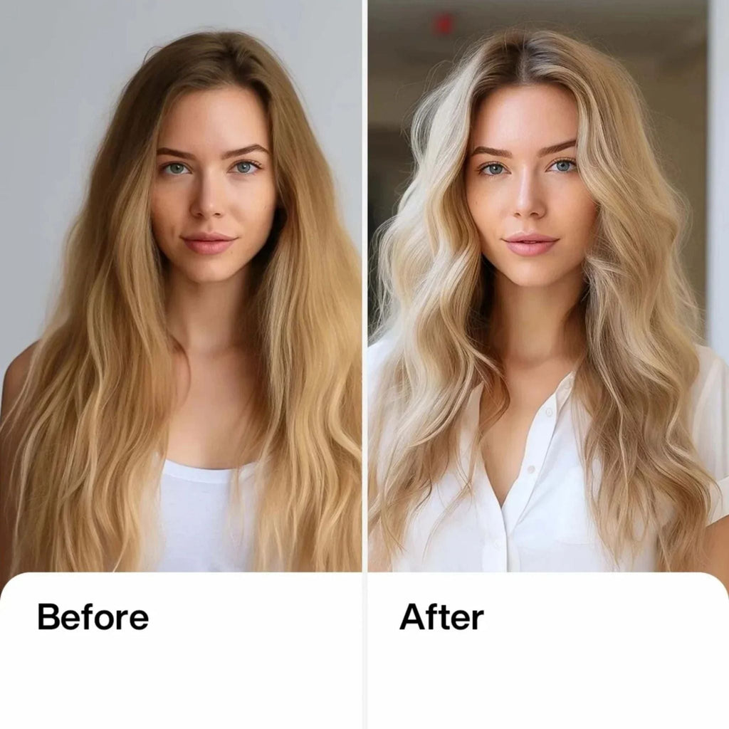 Refect Beauty GK Hair deep conditioner mask before and after results showing smoother, shinier, hydrated blonde hair