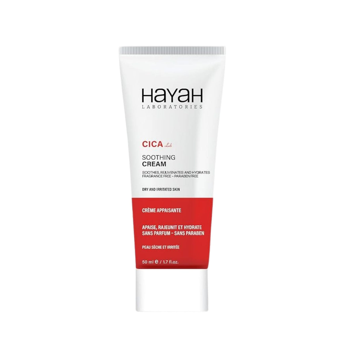 Refect Beauty Hayah Cica Lab Rejuvenating and Soothing Cream in a white and red 50ml squeeze tube for sensitive skin.