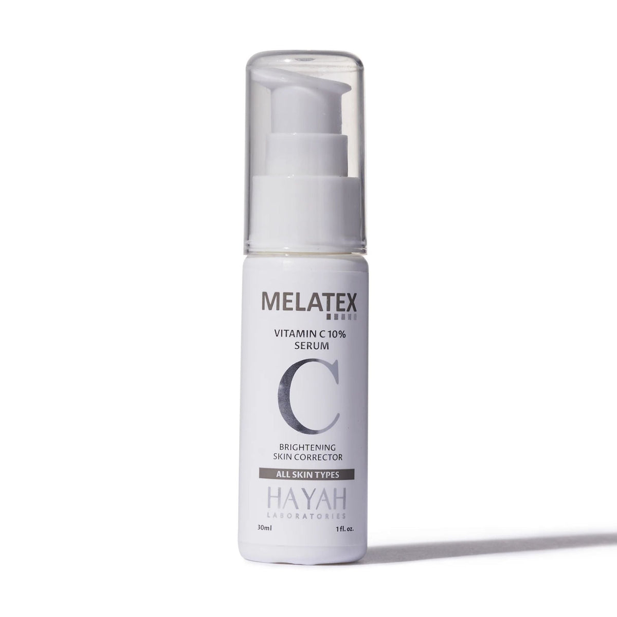 Refect Beauty Hayah Melatex 10% Vitamin C brightening facial serum in a white pump bottle for all skin types.