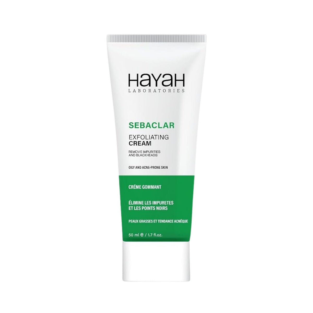 Refect Beauty Hayah Sebaclar exfoliating cream in a white and green 50ml tube for oily and acne-prone skin