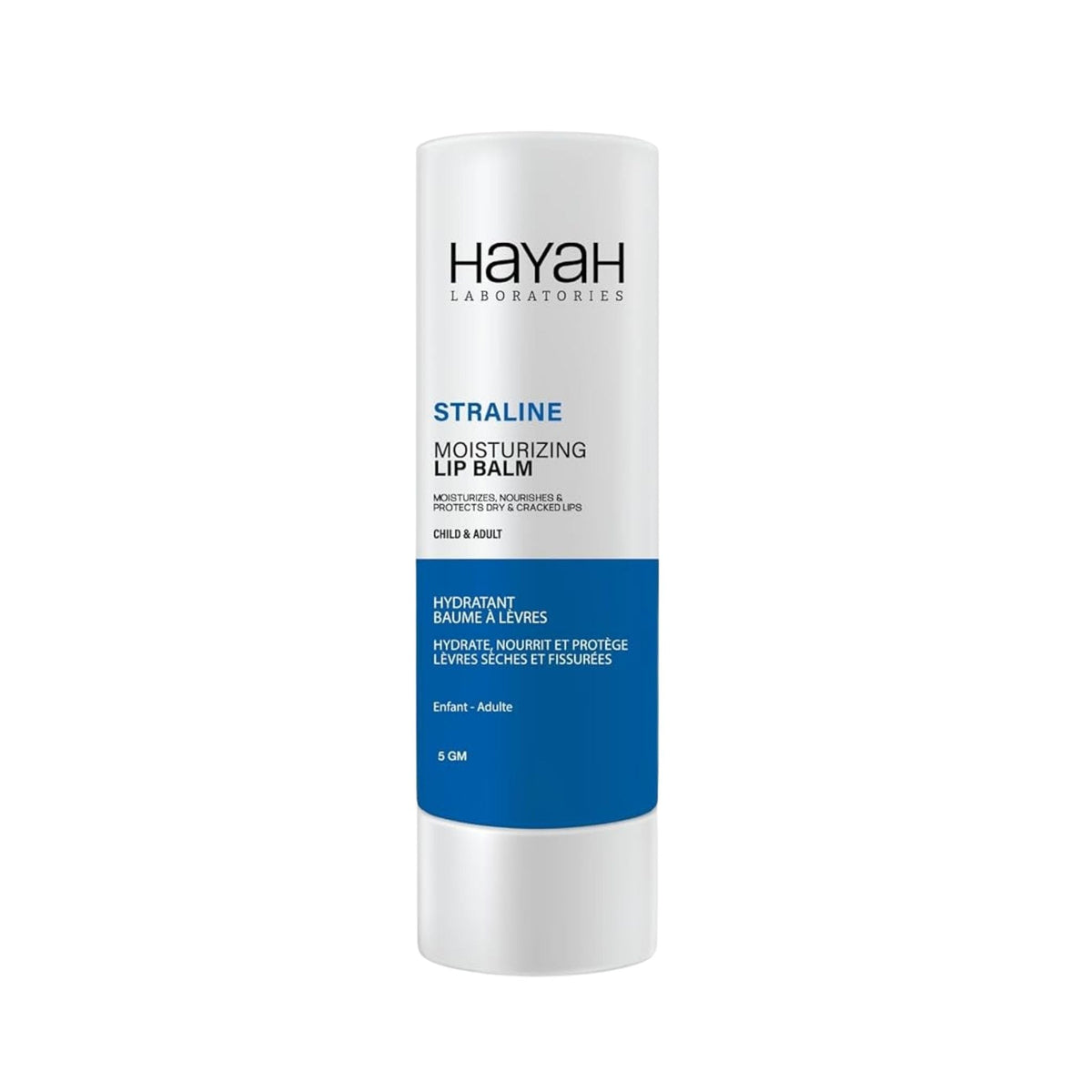 Refect Beauty Hayah Straline moisturizing lip balm tube in white with blue branding for dry and cracked lips.