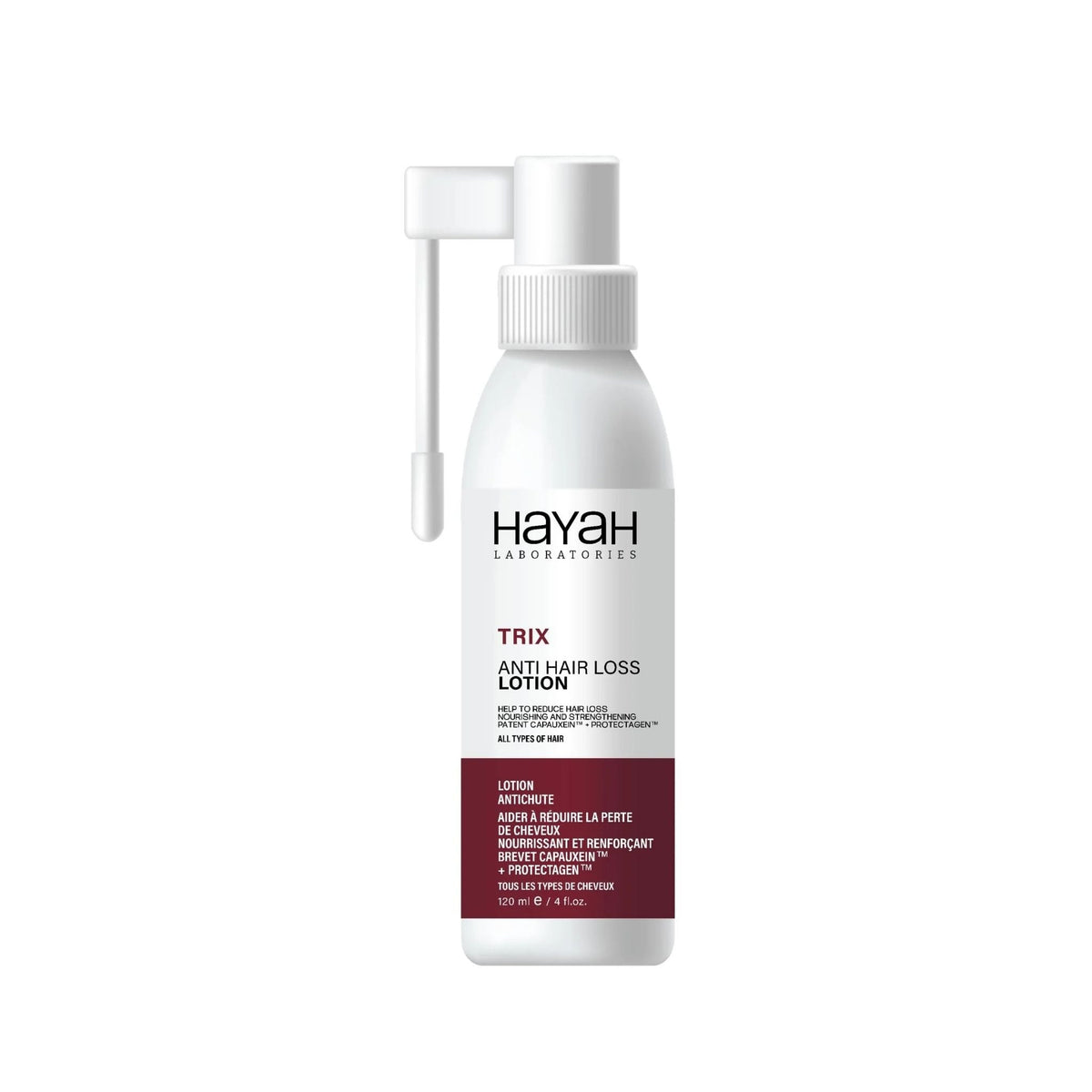 Refect Beauty Hayah Trix anti-hair loss lotion bottle with spray nozzle for scalp treatment