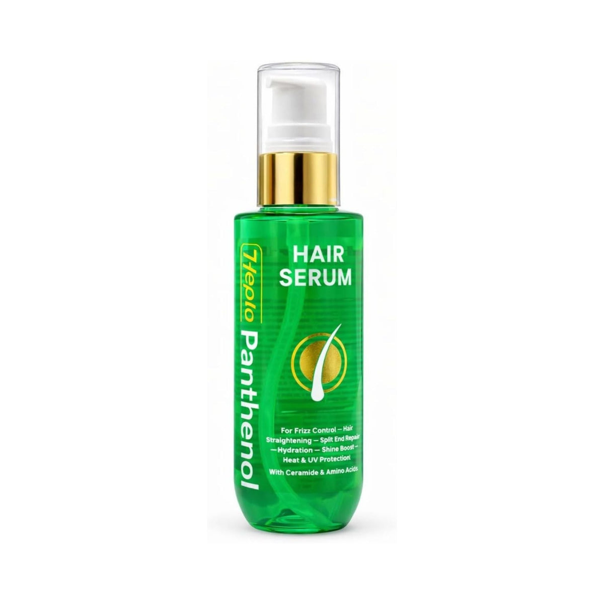 Refect Beauty Hepta Panthenol Hair Serum in a green pump bottle for frizz control and hydration.