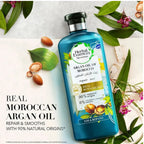 Refect Beauty Herbal Essences Argan Oil of Morocco repair shampoo bottle with natural botanical ingredients.