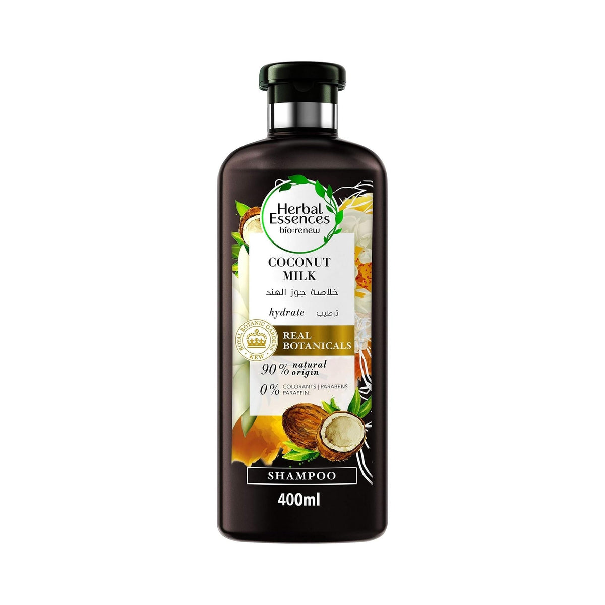 Refect Beauty Herbal Essences bio-renew Coconut Milk hydrating shampoo bottle with botanical ingredients