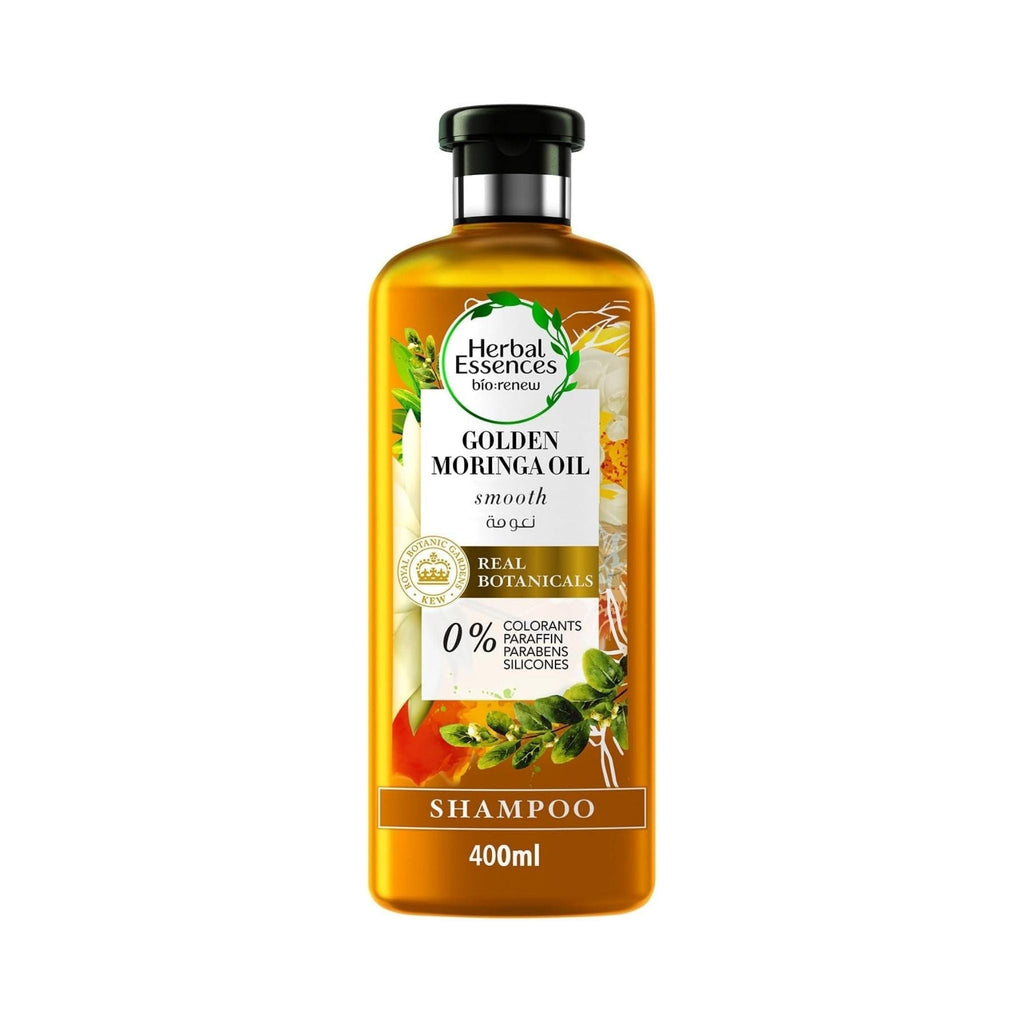 Refect Beauty Herbal Essences Bio:Renew Golden Moringa Oil shampoo bottle in a 400ml size for smooth, shiny hair.
